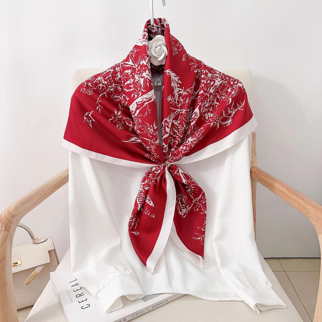 Fashion 90Cm Magpie Twill Silk Women Scarf Beach Sunscreen Foulard Shawl Female Hair Hijab Wraps Neckerchief Bandanda Echarpe