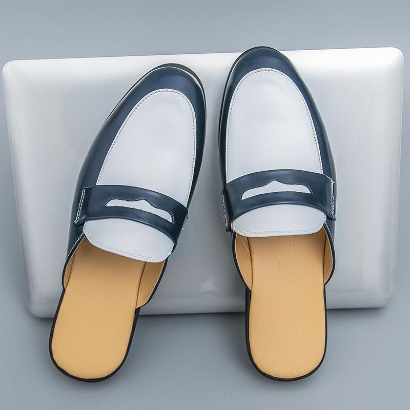 Summer Fashion Semi-slippers Leather Shoes Men Casual Fashionable Breathable Flip-flops Without Heels Size 38-46 Men Slippers