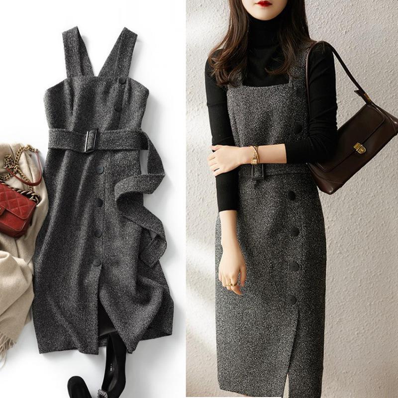 

Хорошее качество, новое платье-жилет на подтяжках, модная шерстяная юбка-жилет большого размера. XL серый