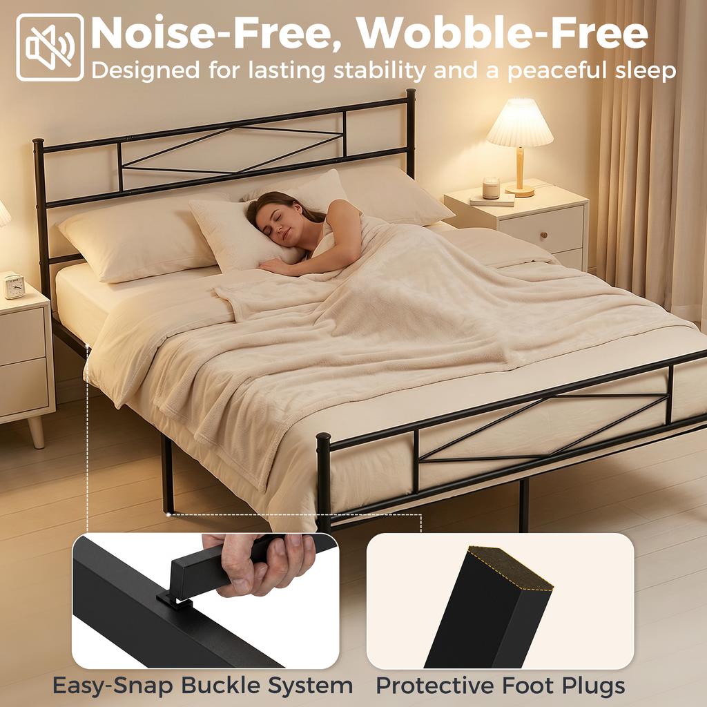 5ft King Bed Frame with Headboard and Footboard, Metal Platform Bed Frame with 32 Cm Underbed Storage, Black
