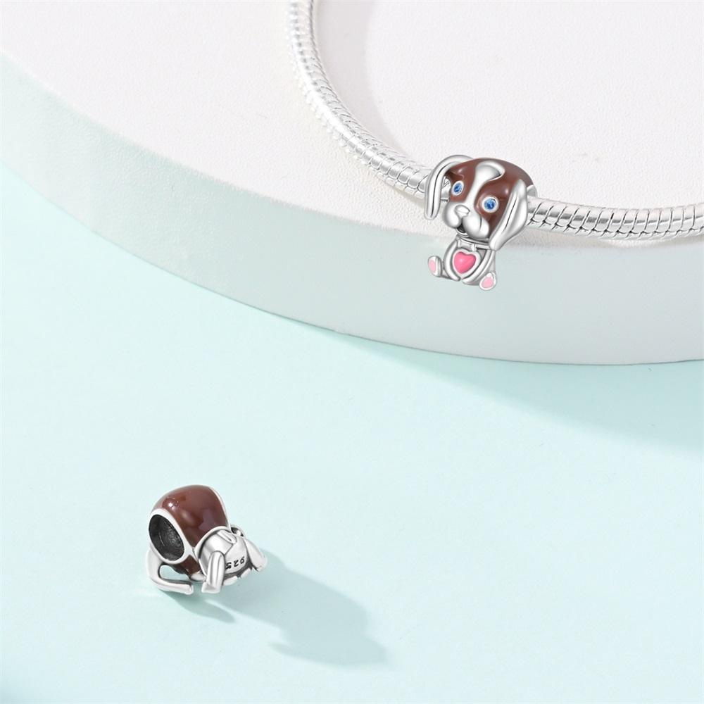 Original Copper Charms Luxury Cute Dog Pink Heart Beads Fit Bracelet Diy Women Making Delicate Gift