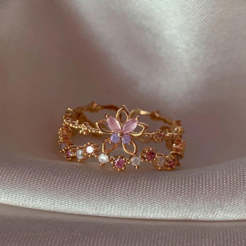 New Cute Colorful Zircon Flower Ring For Women Girl Fashion Vintage Zircon Adjustable Rings Jewelry Gift