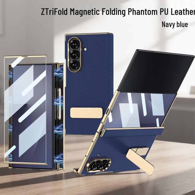 Samsung Z Fold Magnetic PU Leather Case with Rotating Stand Samsung-ZTriFold темно-синий