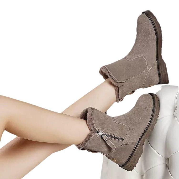 Snow boots women's trend winter new medium tube piled thickened warm cotton shoes fur integrated winter women's boots