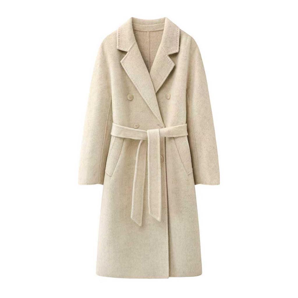 Jiang Xin Inspired Y-Style Apricot Wool Coat - Mid-Length Hepburn Style for Winter 2025