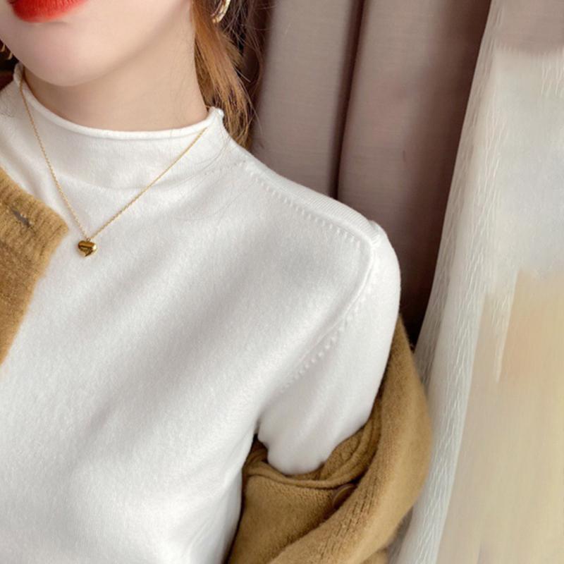 Ladies autumn winter Long Sleeve stand Collar slim fit Basic Solid Color Pullover T Shirt Top for Layering