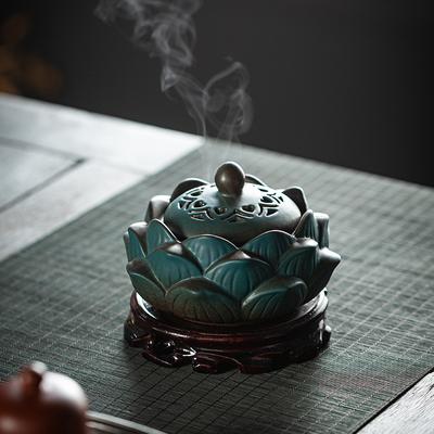 Keramischer Lotus Räuchergefäß Kreatives Retro Ornament Zen Aromatherapie Brenner, Keine Einzel-Räucherstäbchen-Lieferung