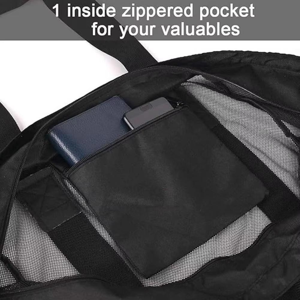 1pc Extra Large Mesh Beach Bag Large-capacity Breathable Multiple Pockets Travel Clothing Storage Bag Outdoor Sports Handbag