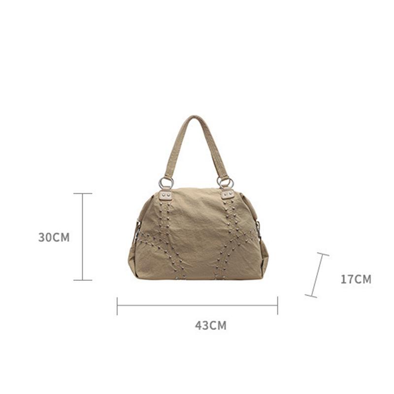 Fashionable Nylon Rivet Underarm Tote Bag Women's Large Capacity Shoulder Commuter Bag Autumn Trend Pure Color Bags Handbag KTB