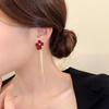 Autumn and Winter High-end Design with Red Flower Earrings, New Trendy, Light Luxury, Simple Temperament, Asymmetrical Tassel Earrings