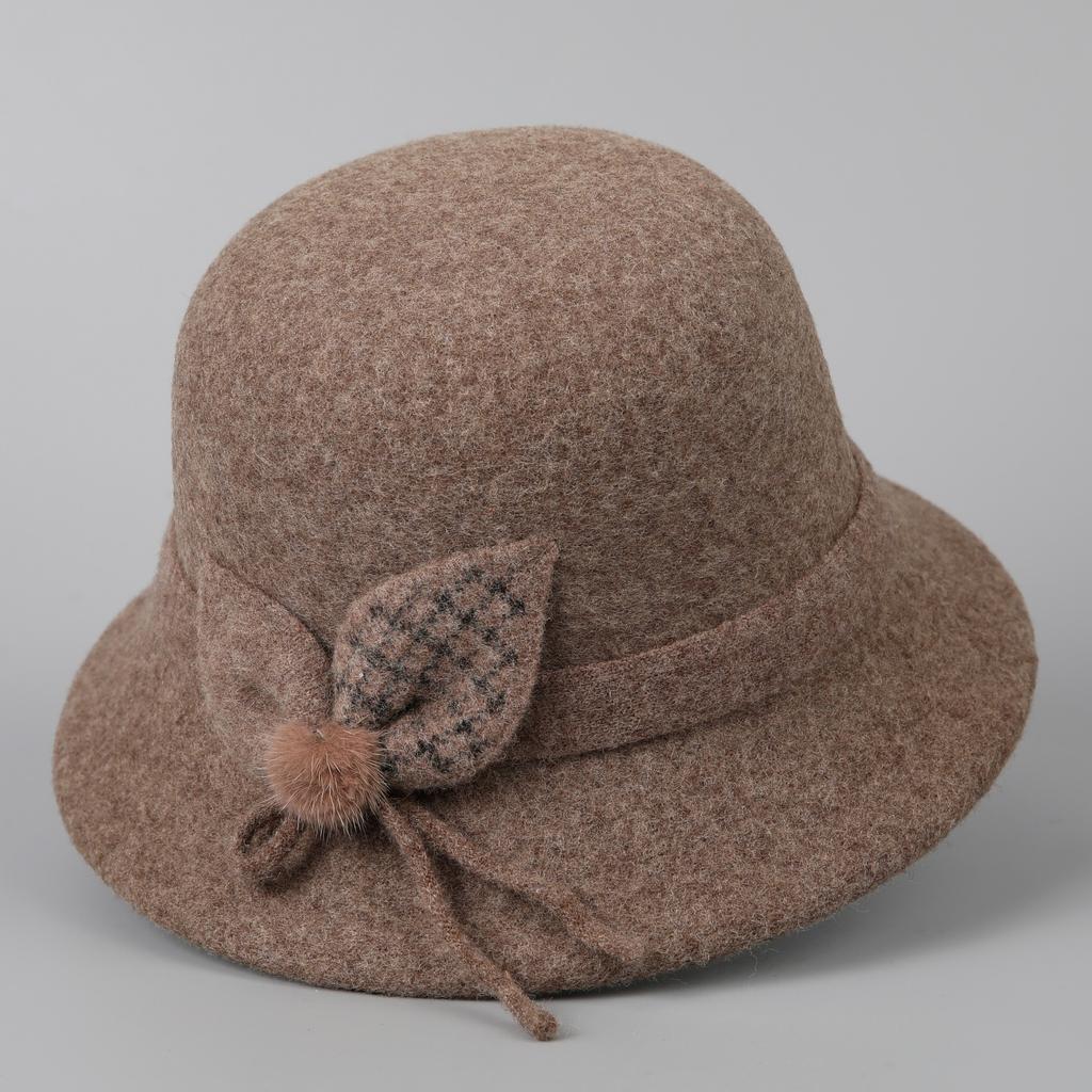 Autumn and Winter Women's Wool Hat British Retro Top Hat Elegant Temperament Versatile Bucket Hat Warm Middle-aged Basin Hat