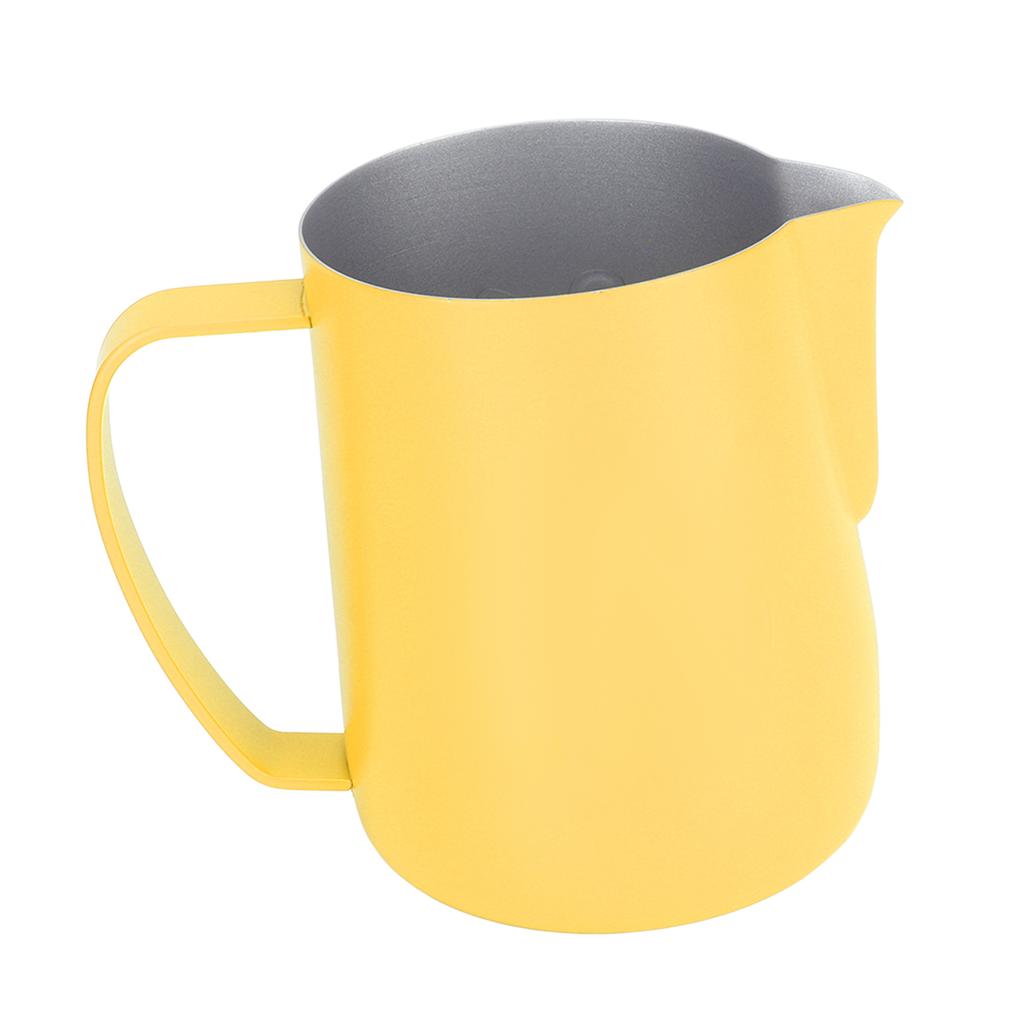 Coffee Latte Art Pitchers Bevel Design 450ml Stainless Steel Milk Frothing Pitcher for Coffee Milk Pale Yellow