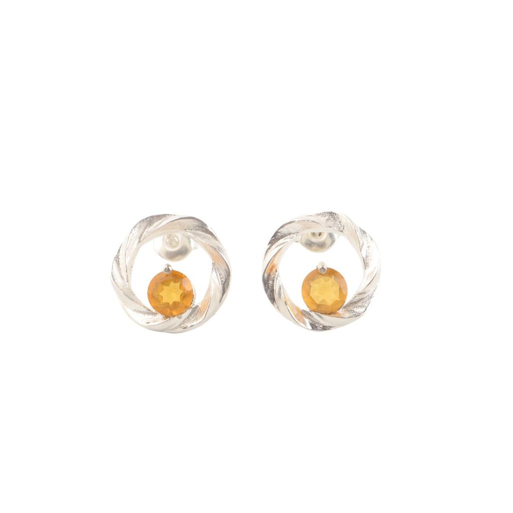 Natural Citrine Silver Stud Earrings, Yellow Gemstone Handmade Sterling Jewelry CE-13-1