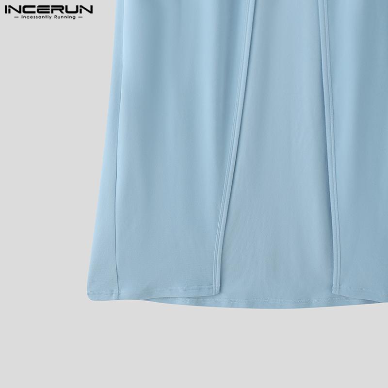 INCERUN Men Turtleneck Long Sleeve Zip-ip High Splits Long Tunic Tops Pullovers