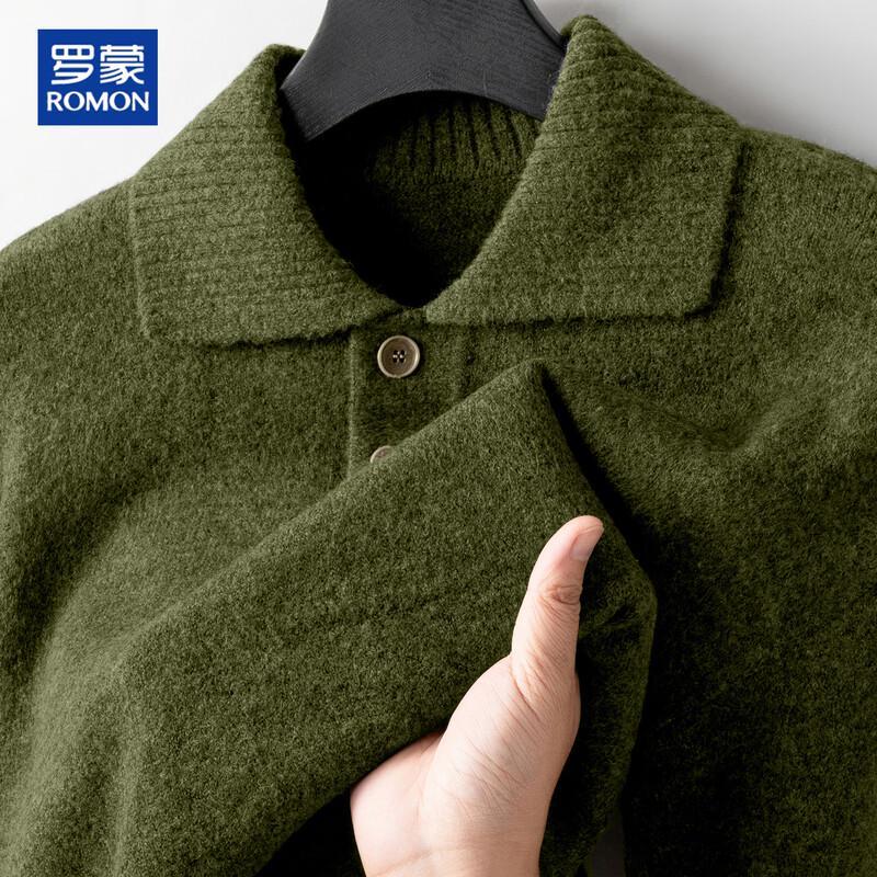 ROMON Men's Button-Placket Knit Polo Sweater