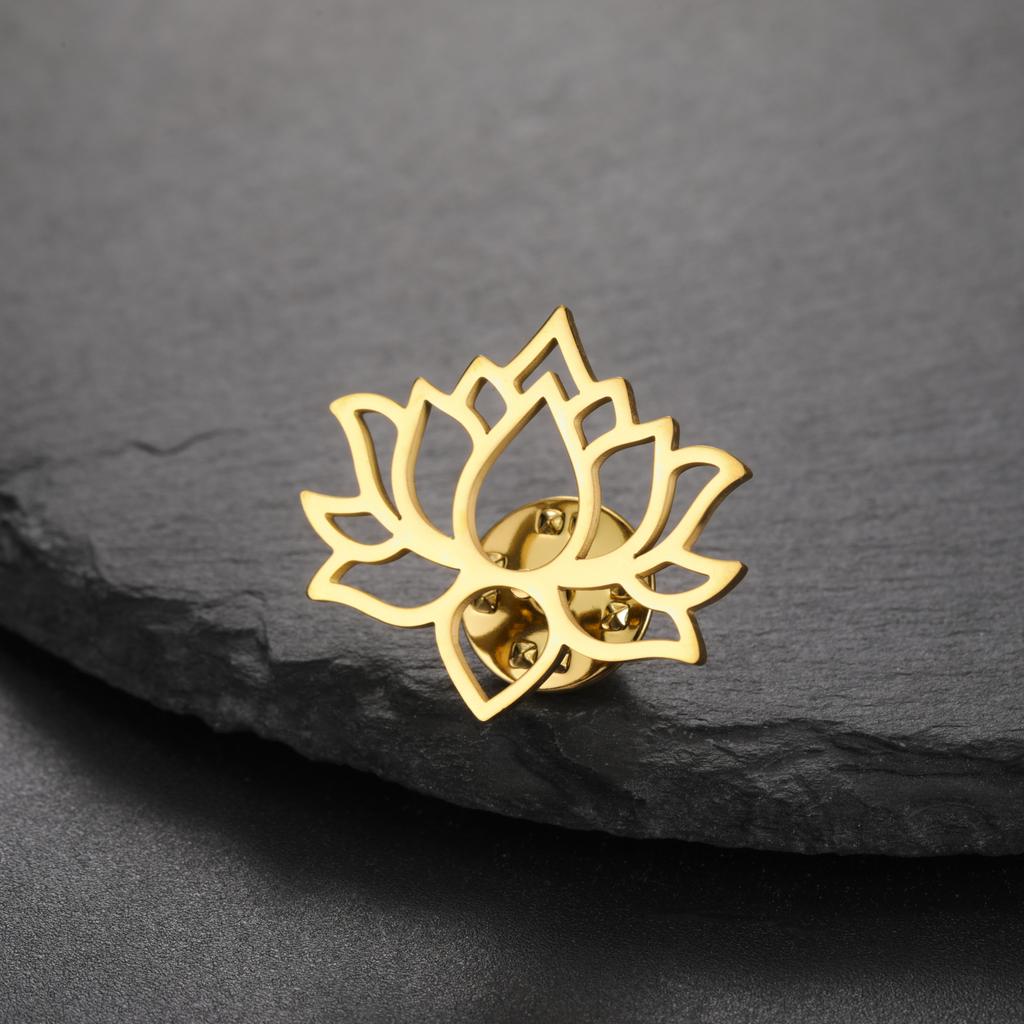 Buddhism Lotusblomma Brosch Yoga Budda OM Lapel Pin Spirituella Smycken Mode Rostfritt Stål Accessoarer