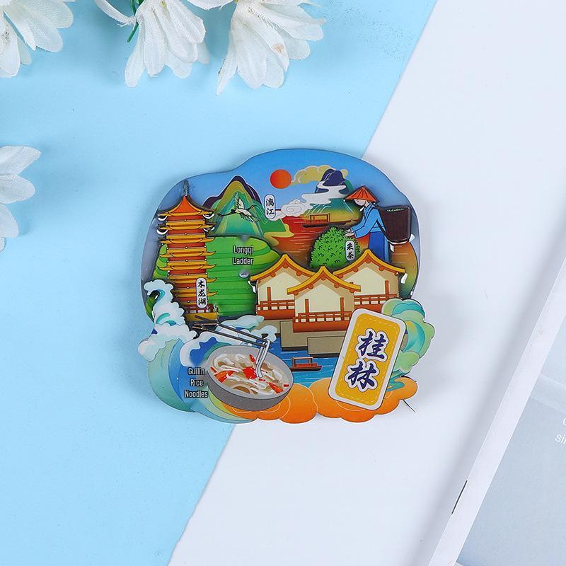 National City Scenic Cartoon Holz-Epoxid-Kühlschrankmagnet