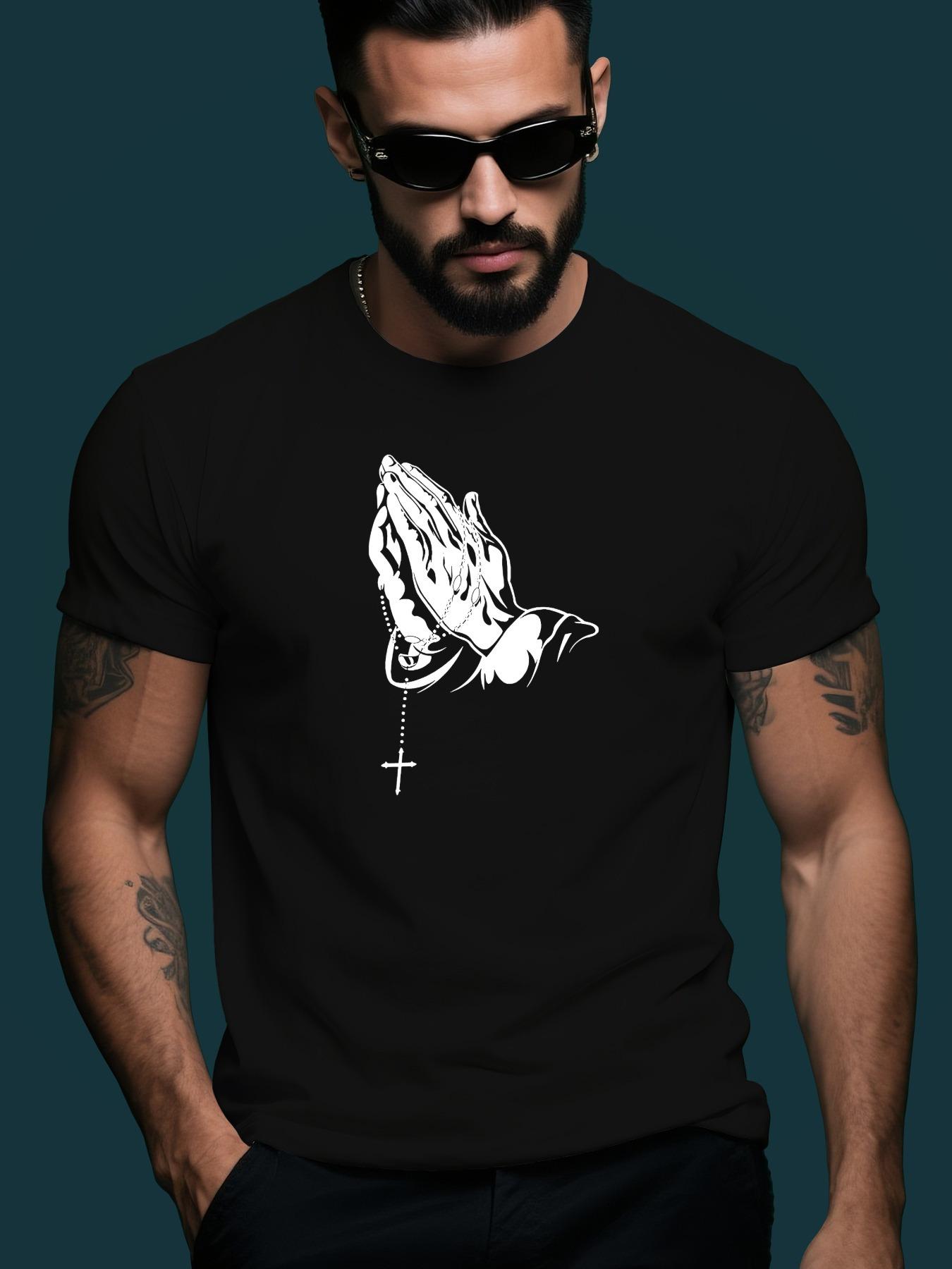Prayer Hand Trendy Streetwear Summer Casual Round Neck Sh... XL
