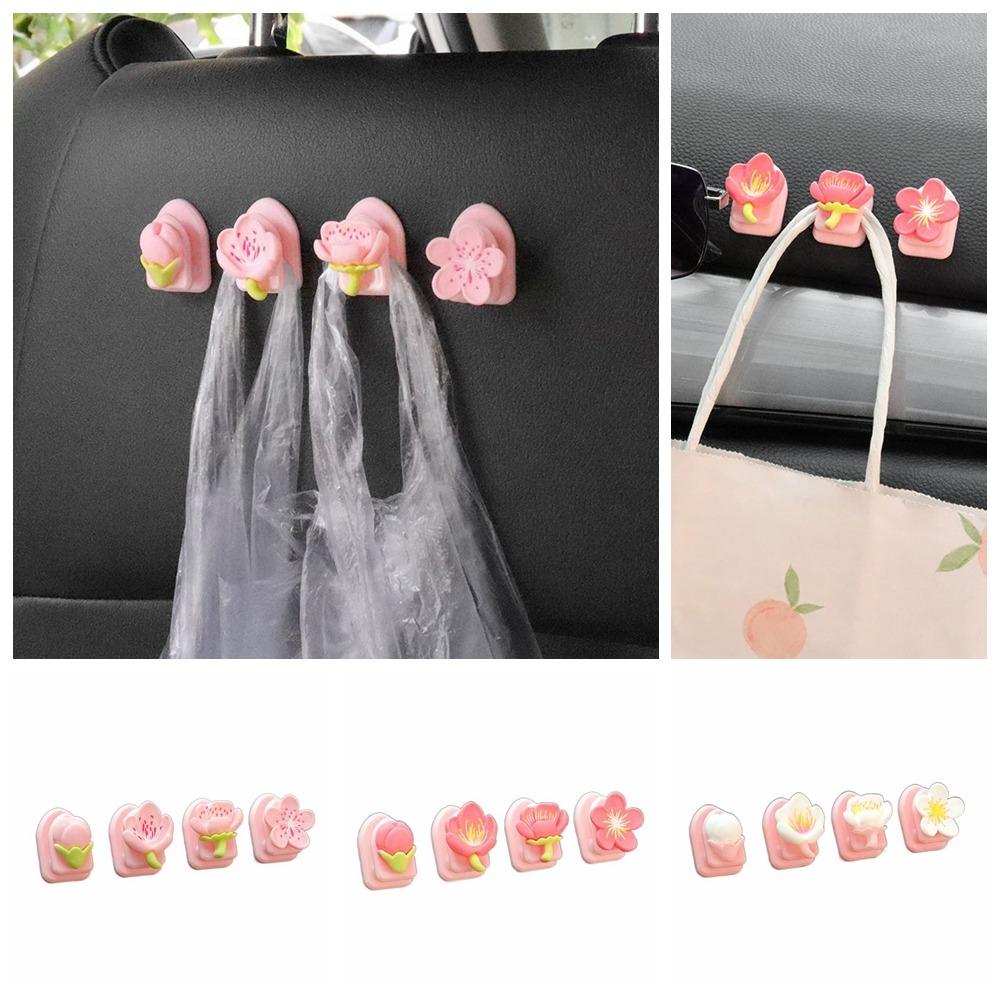 Multifunctional Cartoon Car Hooks Peach Blossom Car Hanging Hook Flower Car Small Hook Women Girl