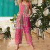 Tuta da donna casual alla moda ampia con spalline posteriori e gamba larga con stampa vintage