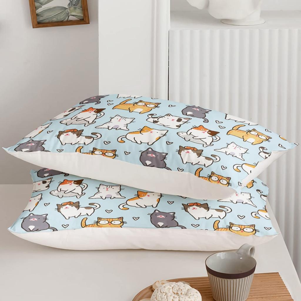 Cute Cartoon Cat Pattern Bed Hat Four-Piece Bedding Set Bedroom Dormitory Bedding Decoration