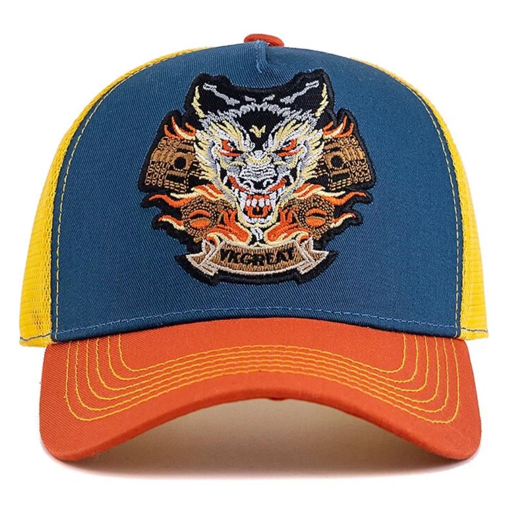 Trucker Summer Streetwear Urban Style Street Ventilated Permeable Air Her Him For Women Men Hat Mesh Truck Stitched Stitching Embroidered Dragon