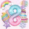 9Pcs Colorful Theme Happy Birthday Cake Rainbow Aluminum Film Balloon 1-9 Birthday Party Decoration Balloon Set Bbay Shower Gift