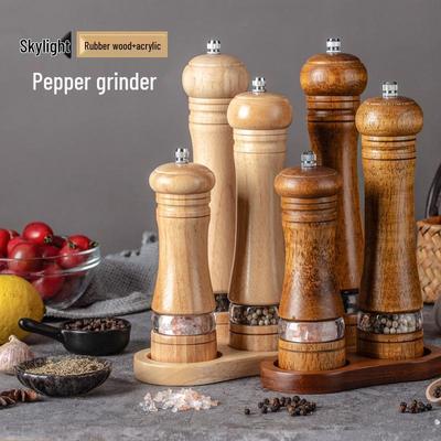High-Transparency Plastic Wood Grinder: Manual Pepper & Salt Mill with Ceramic Core - Multi-Purpose Seasoning Bottle.