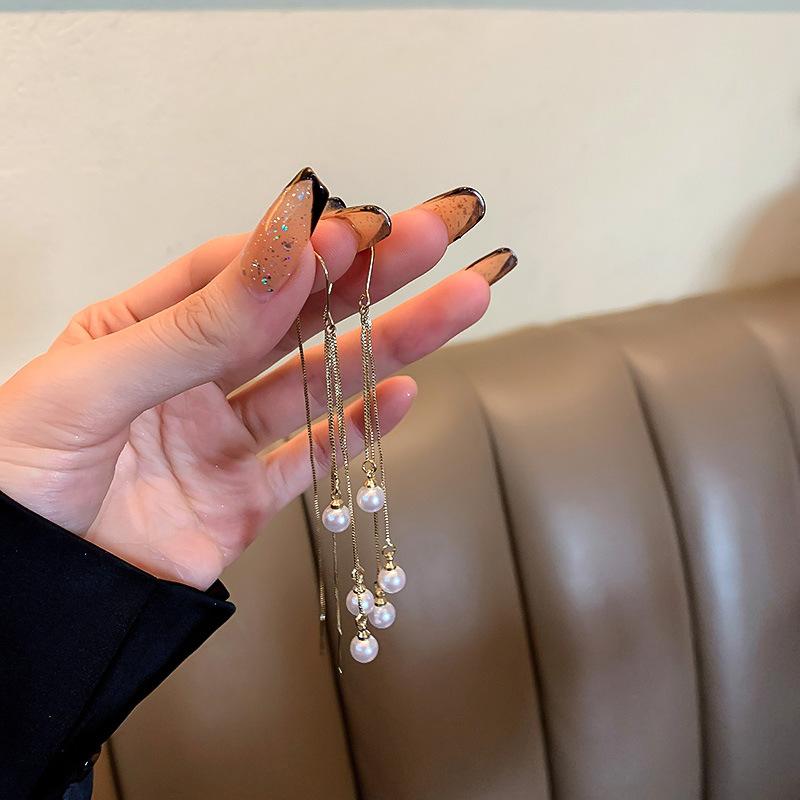 Pearl Chain Tassel Earrings for Women Zinc Alloy Needle Luxury Drop Earrings Luxury Designer Zircon Girls' Night