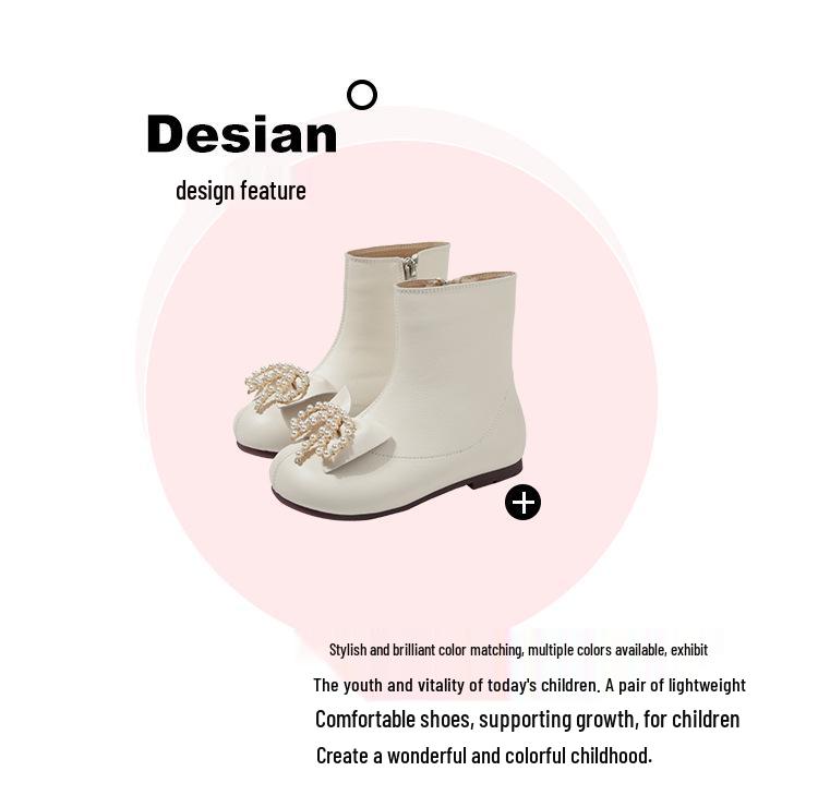 Skórzano-bawełniane buty dla dziewczynek - Przytulne krótkie botki z aksamitu na jesień i zimę