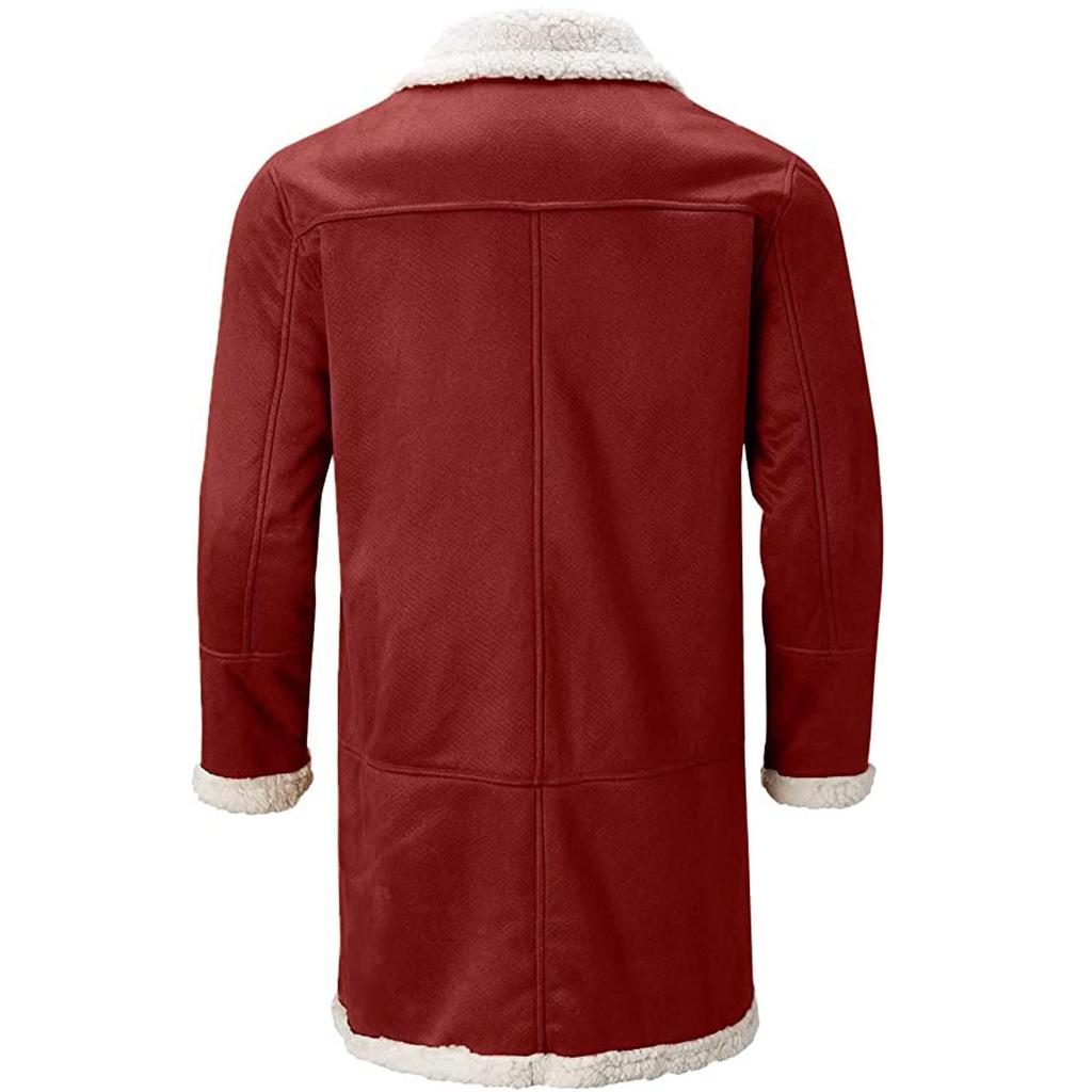 Men's Casual Cardigan Fleece Lined Solid Buttons Wool Long Sleeve Trench Coat