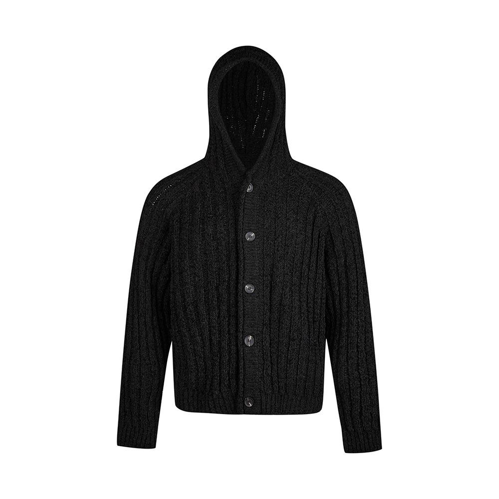 

EME Yisheng Yi Unisex Thick Stripe Rib Knit Hooded Sweater Coat XXL чорний