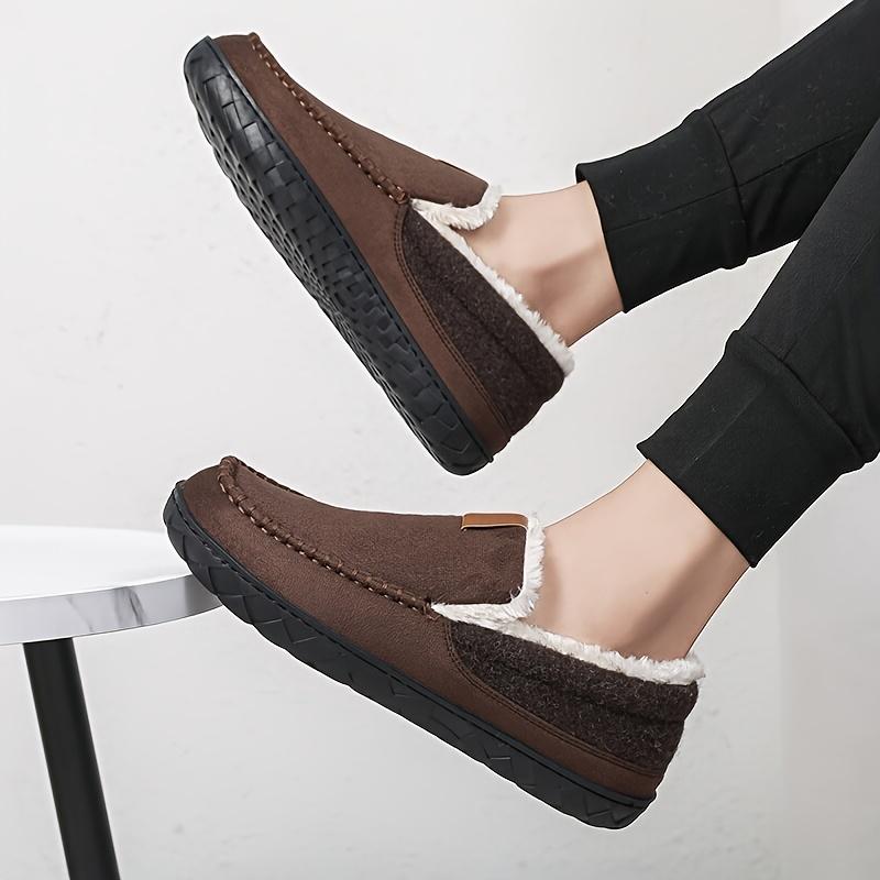 Men'S Thickened Indoor Slippers, Vintage Casual Fashion, Soft Sole, Round Toe, EVA Sole, Fabric Upper and Inner, for Winter Daily Casual Wear