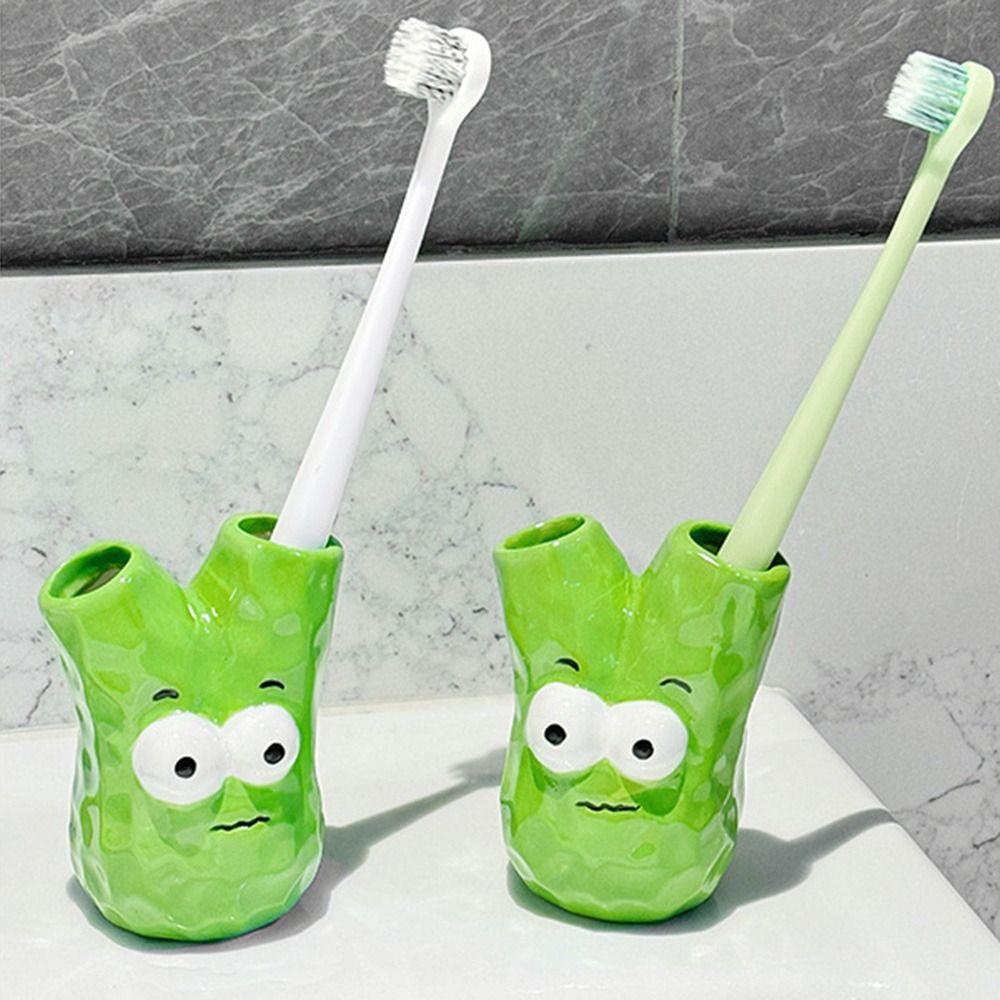 Creative Ceramic Toothbrush Holder Scallion Shape Makeup Brush Shelf  Home Decor