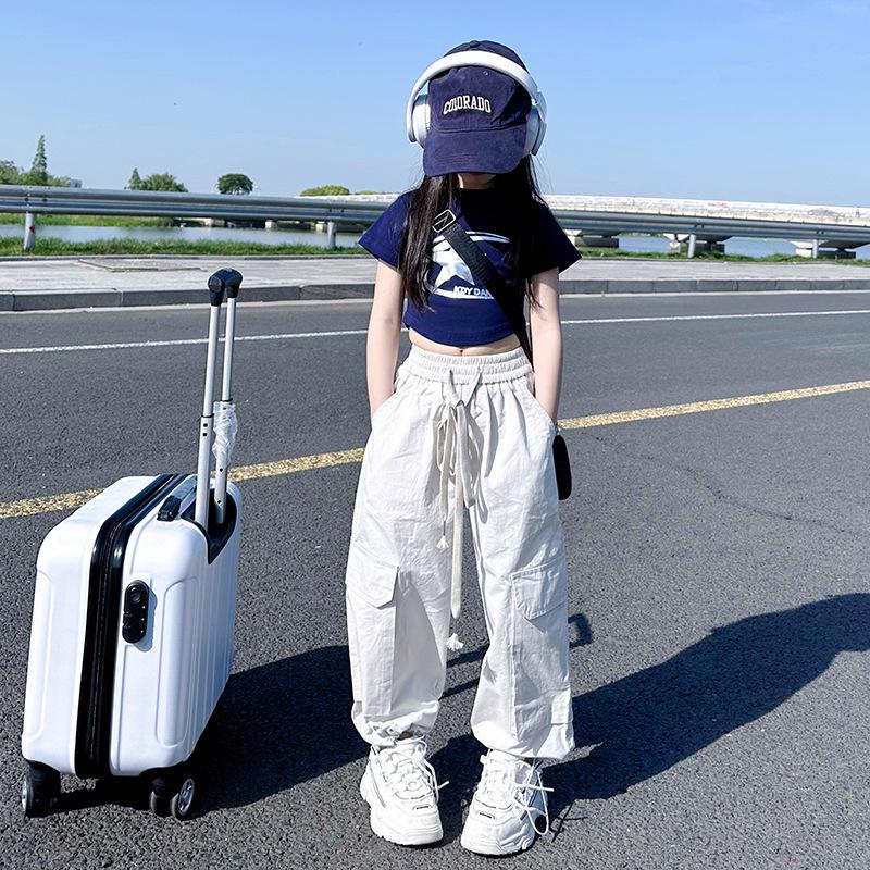 2023 Girls' Casual Street Dance Overalls: Versatile Loose Wide-Leg Summer Pants with a Tight Waist.