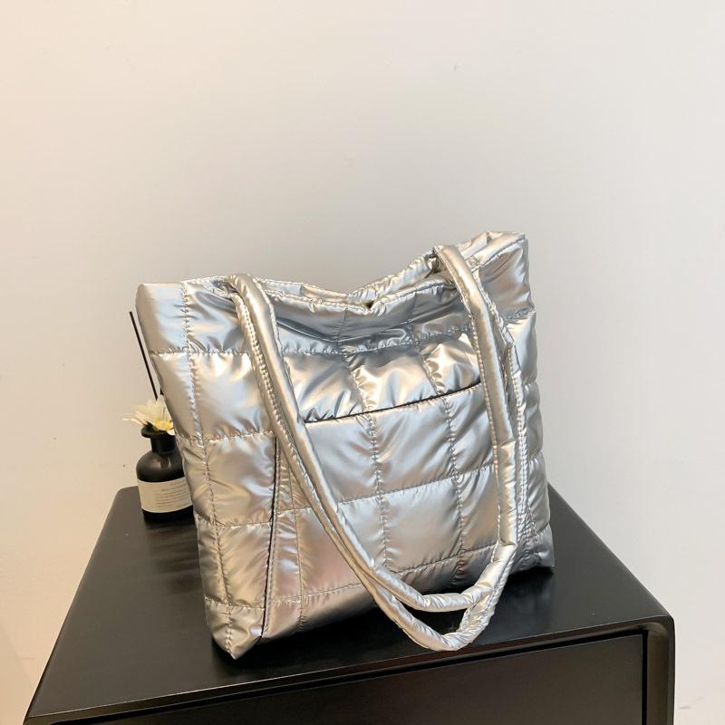 

Высококачественная зимняя большая вместительная сумка-тоут, модная перьевая подбитая сумка женская подмышечная сумка стеганая однотонная сумка через плечо