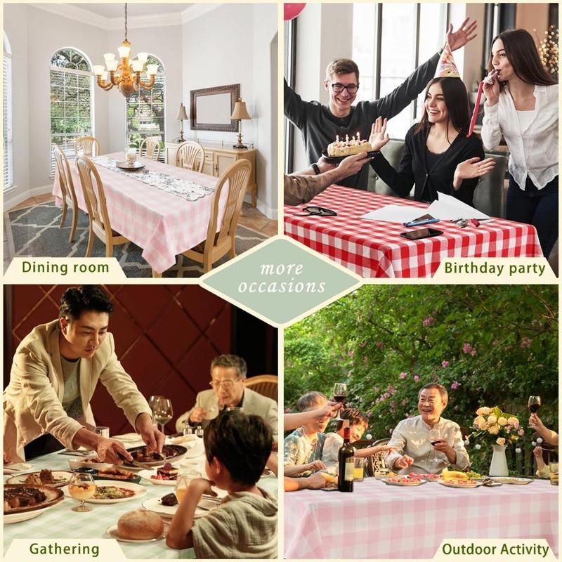 Rectangular Red Plaid Disposable Plastic Tablecloth, Waterproof Oilproof Table Cover for Outdoor Picnic, Kitchen, Holiday & Birthday Party Decoration