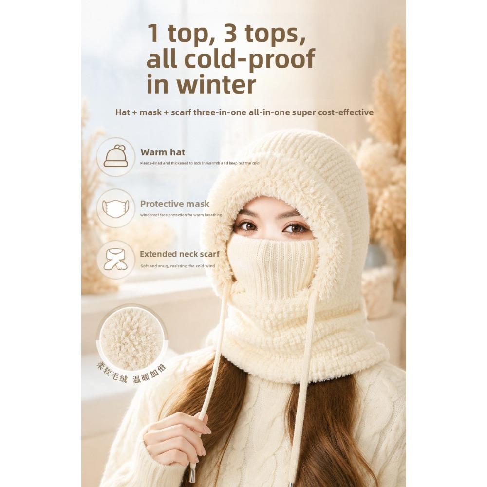 **Women Knit Balaclava Face Mask Neck Warmer Ear Flap Fleece Lined Outdoor Cycling Winter**