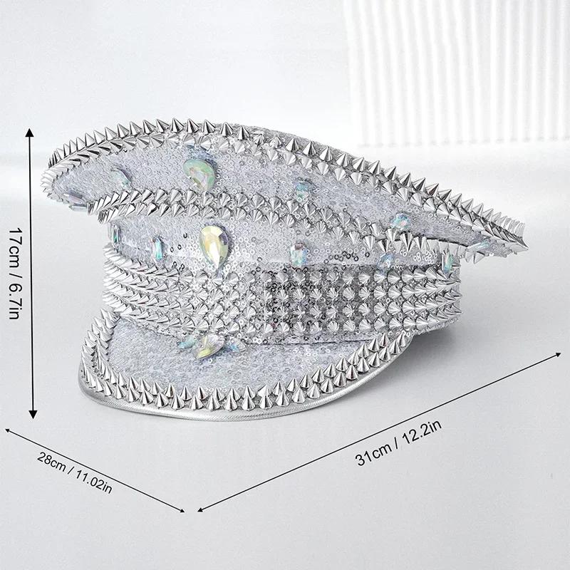 Вечеринка Разноцветная Блестка Страз Панк Шляпа Фестиваль День Рождения Свадьба Свадебная Шляпа Музыкальная Вечеринка Сценическая Шляпа Женщины Мужчины Кепка Капитана