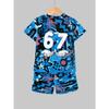 Boys' Shorts Set: Trendy Graffiti Style Two-Piece Set - Printed T-Shirt and Shorts, Hip-Hop Personality Style, Comfortable Summer Kids' Outfit
