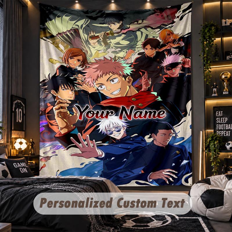 Personalized Wall Tapestry,Jujutsu Kaisen Custom Printed Name, Fabric Wall Art For Indoor Room Backdrop