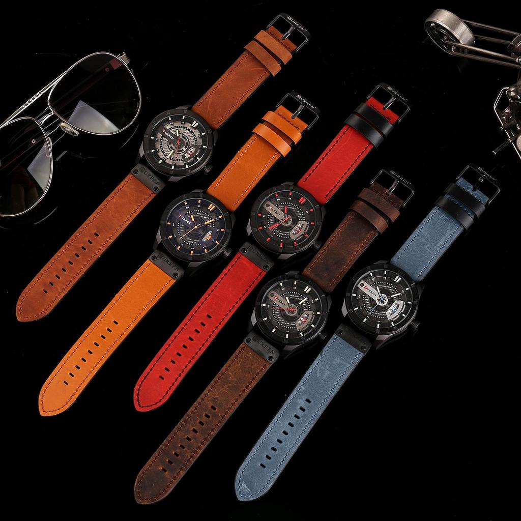Curren 8301 Men's Leather Strap Business Calendar Watch
