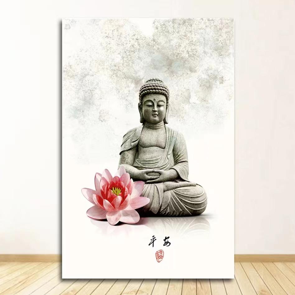 Vintage Style Ink Painting Buddha Mural Art Oil Painting Nordic Canvas Painting Poster Living Room Decorative Painting
