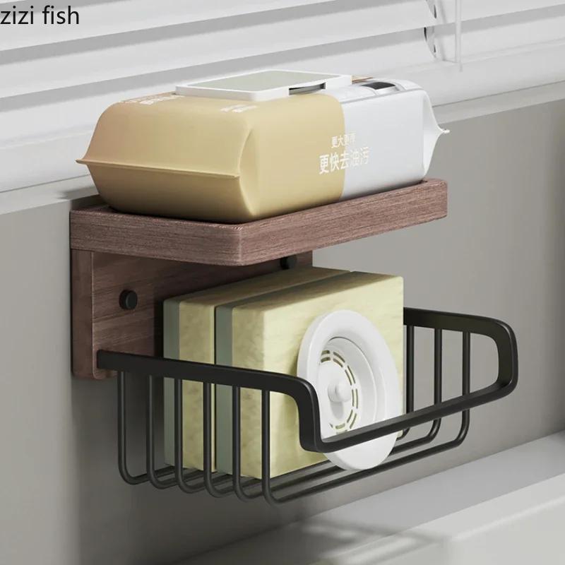 Wooden Metal Tissue Holders Non Punched Toilet Paper Holder Wall Shelf Napkin Holder Roll Paper Holders Tissue Storage Rack