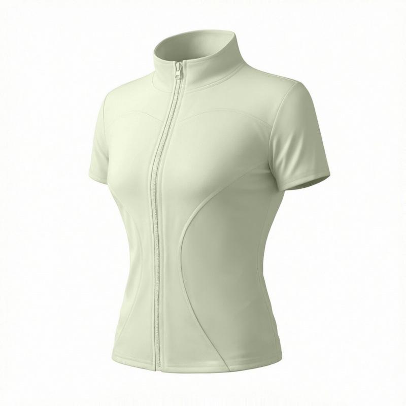 Women s Slim-Fit Waist-Cinching Yoga Top with Zippered Stand Collar L кардамон зеленый
