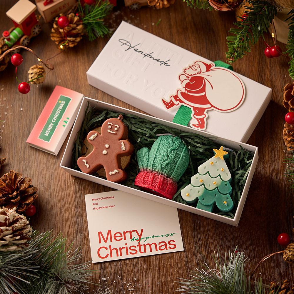 3pcs Gingerbread Man Elk Pine Snowflake Scented Candle Winter Home Resin Gypsum Decor Handmade Christmas Gifts