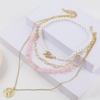 Metal Pendant Pearl Beaded Necklace Elegant Multilayer Necklaces Colored Stone Necklace  Women