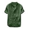 Men's Casual Short-sleeved Round Neck Solid Color Cotton Linen Shirt