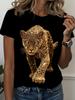 Women's Fashion Short Sleeve T-Shirts 3D Print Leopard Graphics Tees Breathable Women's Casual T-Shirts Summer Female Clothing