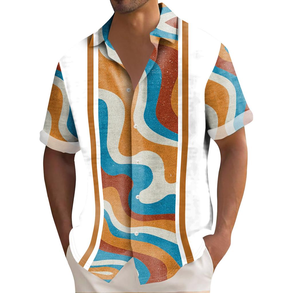 Hawaiiaans overhemd voor heren, vintage button-down bowlingshirts voor heren, zomerstrandshirt met korte mouwen
